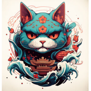 Wzór tatuażu - japoński kot 1