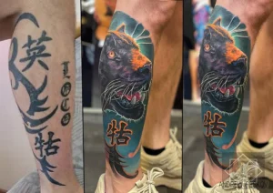 tatuaż cover up pantera tribal